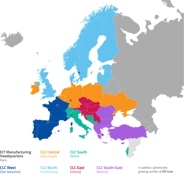 Carte du réseau européen de l'EIT  Manufacturing
