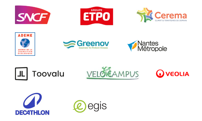 SNCF, Groupe ETPO, Cerema, Ademe, Greenov, Nantes Métropole, Toovalu, Vélo campus, Veolia, Decathlon, egis